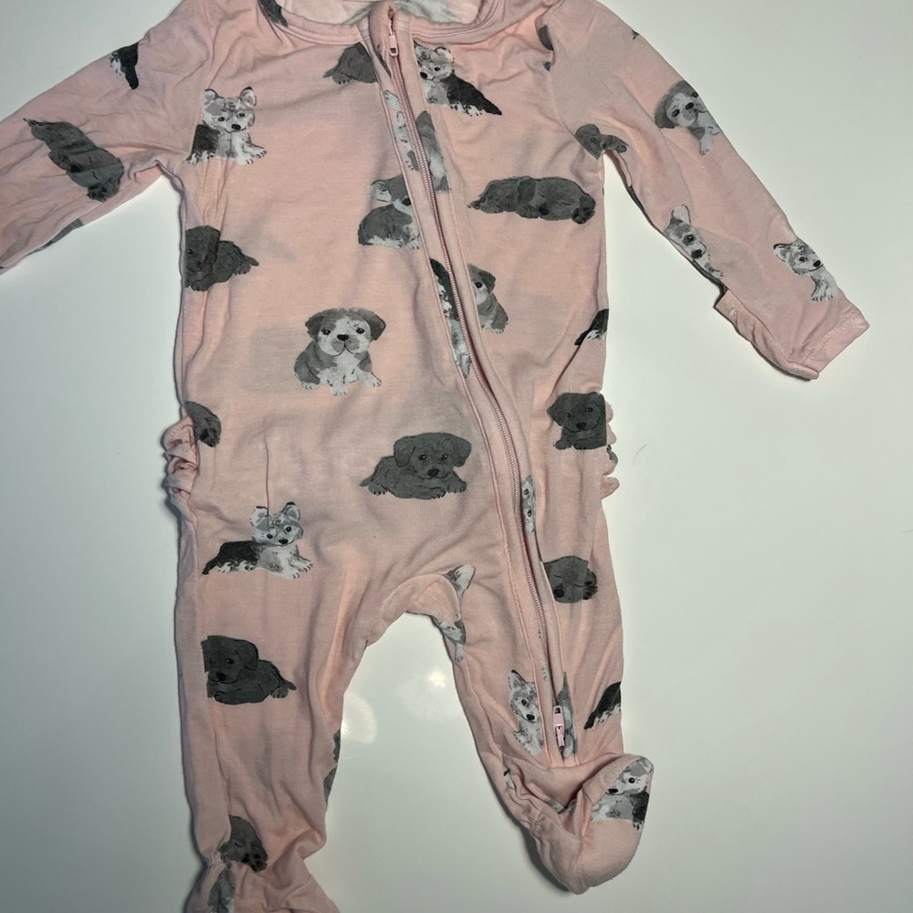 Angel Dear Pink and Gray Puppy 2 way zipper with ruffle bottom